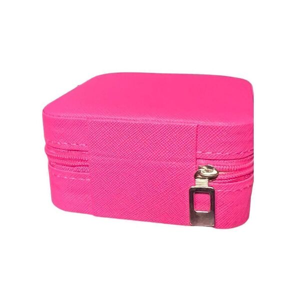 NWT Hot Pink Travel Jewelry Box with Dividers, mirror and Zipper - Picture 3 of 5